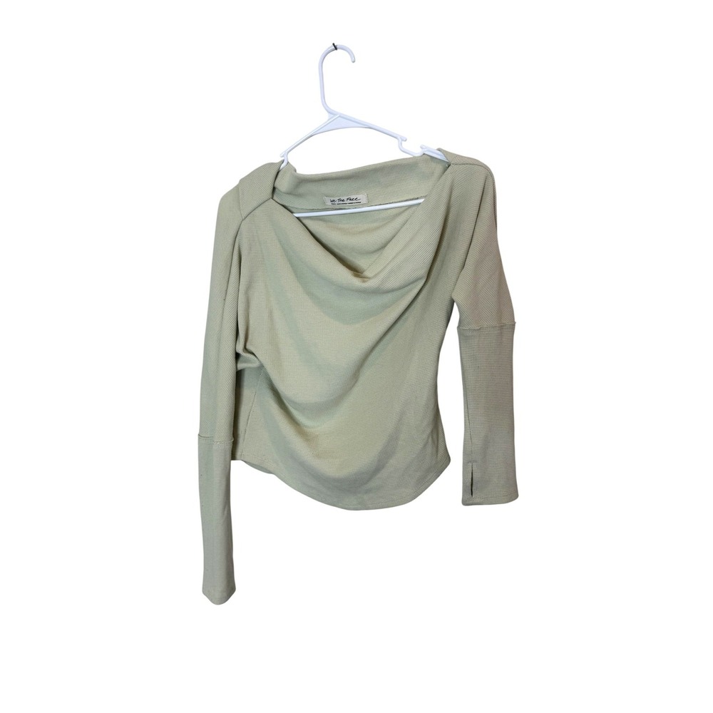 We The Free Shirt Womens Small Green Cowl Neck Thermal Waffle Top Long Sleeve